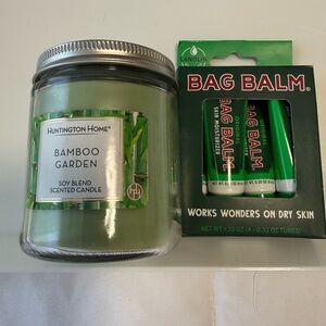 Self-care bundle/ bamboo garden soil candle, and bag balm for dry skin